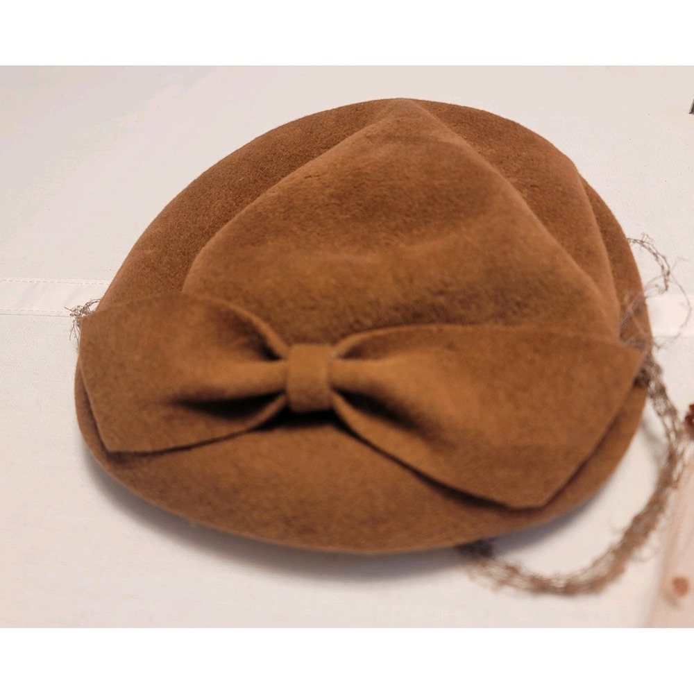 Vintage Glenover Brown Felt Hat Bow Veil 1950s 1960s Mid Century Womens